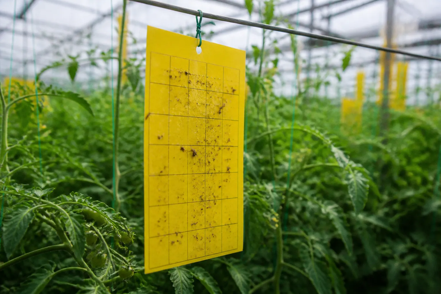 Greenhouse pest control with simple sticky traps